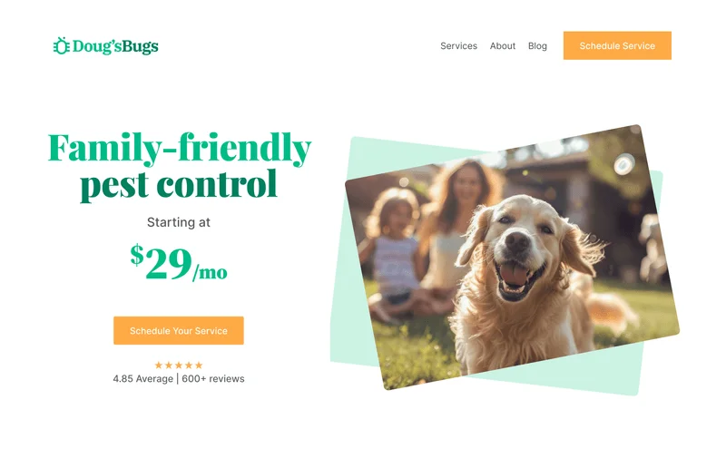 ElevateWeb Studio – Agenzia di web design e marketing digitale in Pesaro Italia - Finished Hero Section Pest Control